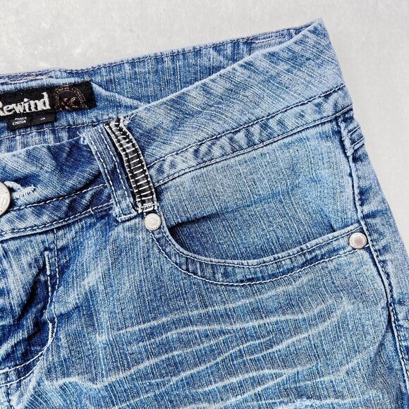 Rewind Bermuda Denim Shorts | Medium Blue Wash | Distressed | Size 5 | Y2K - Picture 6 of 15